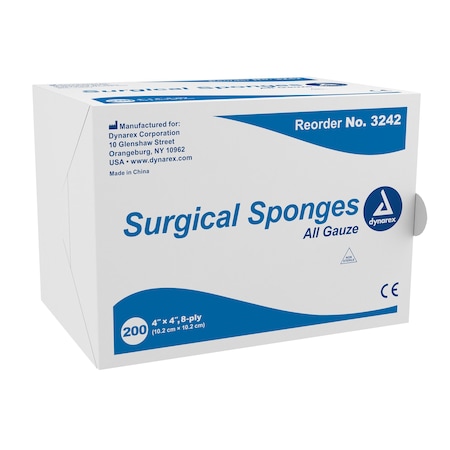 Dynarex Gauze Sponge, 4 x 4 Inch, 8-Ply, 200PK 3242